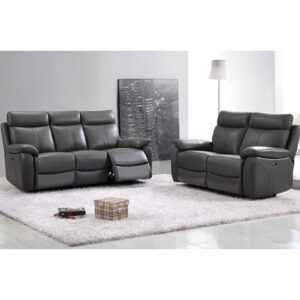 Caguas Electric Leather Recliner 3+2 Sofa Set In Dark Grey
