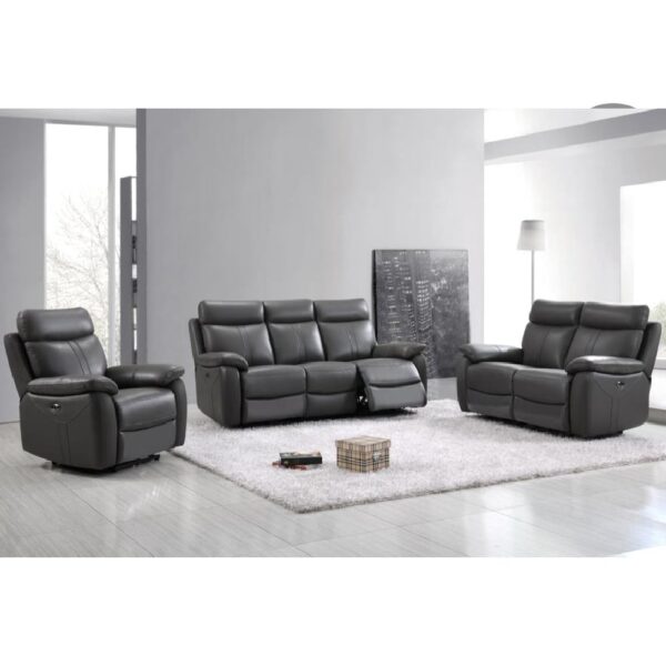 Caguas Leather Recliner Sofa Suite In Dark Grey