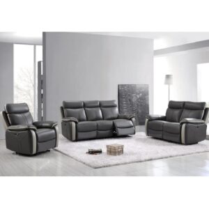 Caguas Leather Recliner Sofa Suite In Dual Tone Dark Grey