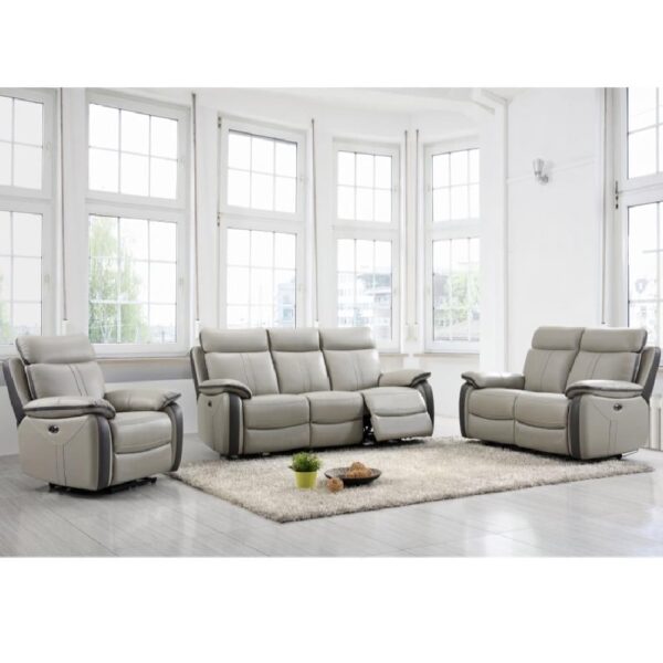 Caguas Leather Recliner Sofa Suite In Dual Tone Light Grey