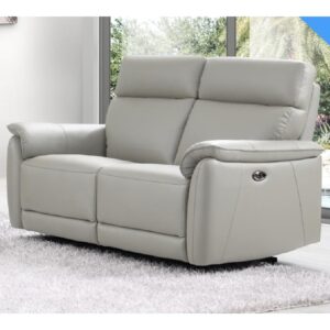 Canton Leather Electric Recliner 2 Seater Sofa In Light Grey
