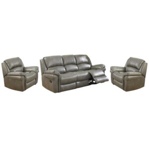 Claton Leather Recliner 3+1+1 Seater Sofa Set In Grey