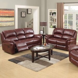 Claton Leather Recliner 3+2 Seater Sofa Set In Burgundy