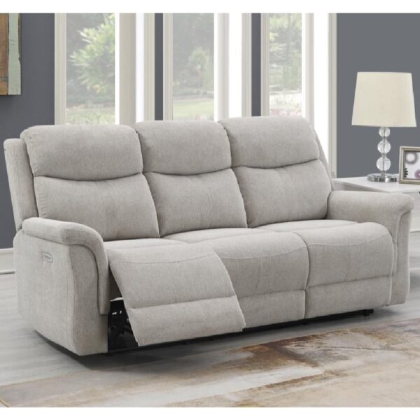Fiona Fabric Electric Recliner 3 Seater Sofa In Beige