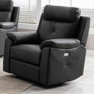 Manila Leather Electric Recliner 1 Seater Sofa In Anthracite