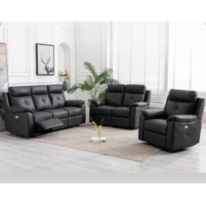 Manila Leather Electric Recliner Sofa Suite In Anthracite