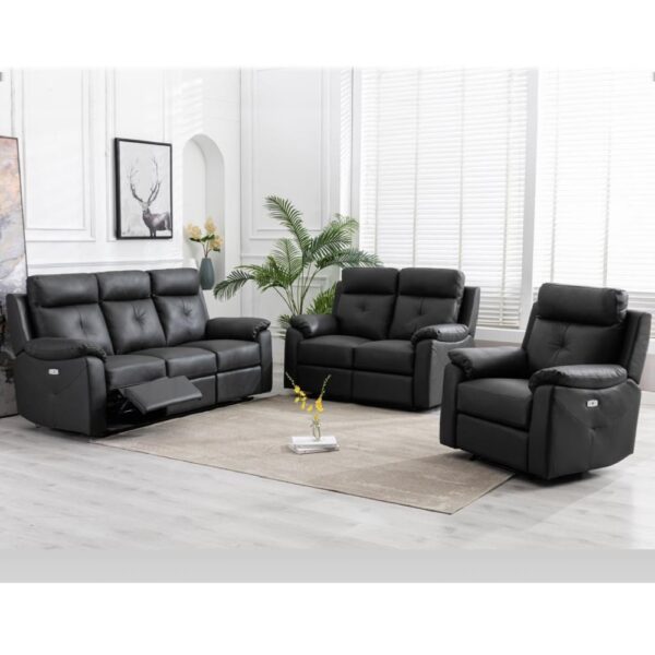 Manila Leather Electric Recliner Sofa Suite In Anthracite