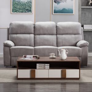Sault Fabric Electric Recliner 3 Seater Sofa In Light Grey